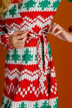 The Red Ryder - Knit Print Christmas Wrap Dress