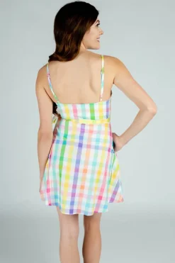 The Savannah Swinger - Pastel Plaid Strappy Dress