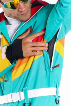 The Side Country Sender - Men's Turquoise Striped Retro Ski Suit