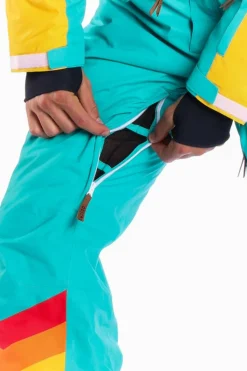 The Side Country Sender - Men's Turquoise Striped Retro Ski Suit