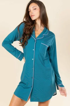The Tranquility - Teal SleepDeep™ Long Sleeve Pajama Dress