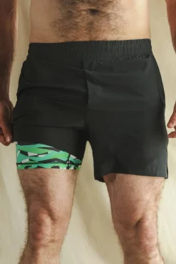 The Water Break - Black and Green Neon Ball Hammock® 5 Inch Athletic Shorts