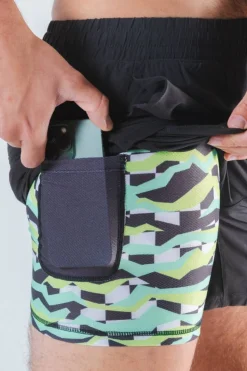 The Water Break - Black and Green Neon Ball Hammock® 5 Inch Athletic Shorts