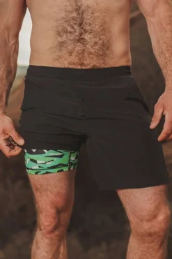 The Water Break - Black and Green Neon Ball Hammock® 5 Inch Athletic Shorts