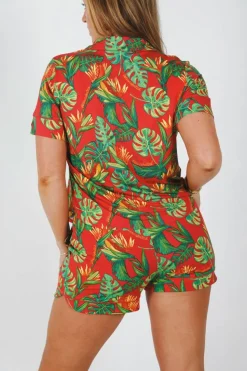The Wiener In Paradise - Shinesty X Wienerschnitzel Tropical Button Down Short Pajama Set